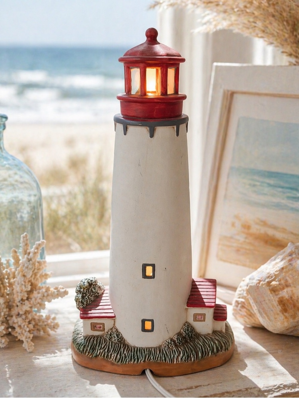 VINTAGE GEO Z LEFTON CAPE MAY POINT LIGHTHOUSE LAMP 1993 COASTAL 11” 💕